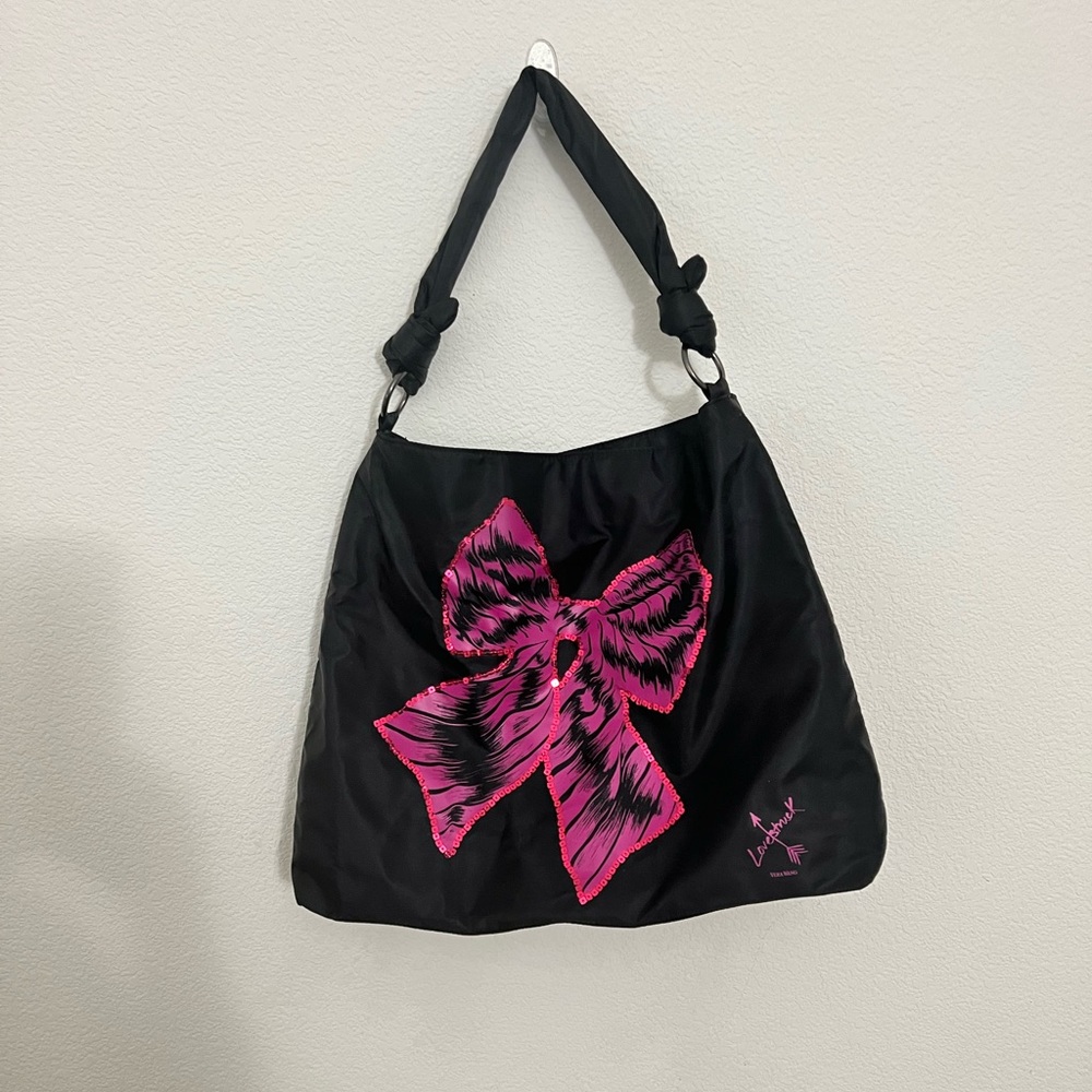 Vera Wang Lovestruck Black Large Tote with Pink Bow Sequin Outline
